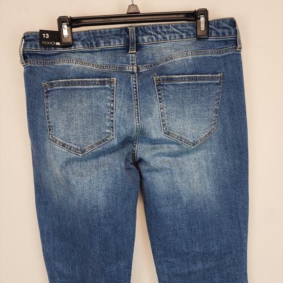 Fashion Nova Flare Bell Bottom Jeans Size 13 32" Blue Mid Rise Distressed Hippie - Picture 5 of 12